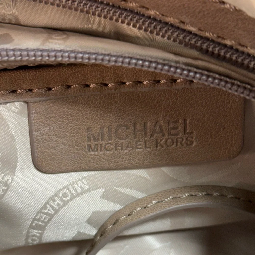 Michael Kors Moxley Taupe Leather Shoulder Crossbody Bag